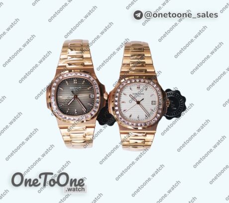 Реплика часов Patek Philippe Nautilus 5711 Rose gold Top-tier Копия один в один Brown&White Dial Diamonds Markers and Bezel Rose gold Bracelet 324CS V3