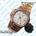Реплика часов Patek Philippe Nautilus 5711 Rose gold Top-tier Копия один в один Brown&White Dial Diamonds Markers and Bezel Rose gold Bracelet 324CS V3