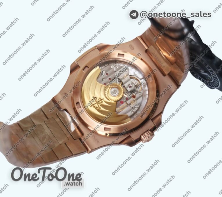 Реплика часов Patek Philippe Nautilus 5711 Rose gold Top-tier Копия один в один Brown&White Dial Diamonds Markers and Bezel Rose gold Bracelet 324CS V3