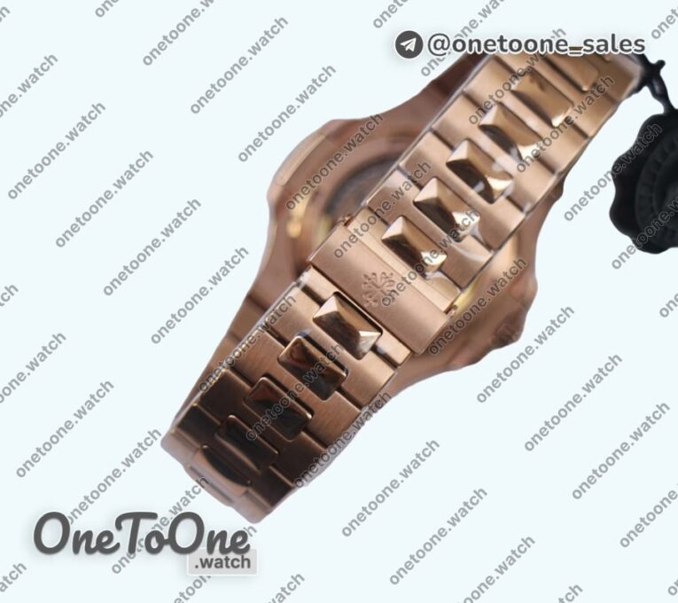 Реплика часов Patek Philippe Nautilus 5711 Rose gold Top-tier Копия один в один Brown&White Dial Diamonds Markers and Bezel Rose gold Bracelet 324CS V3