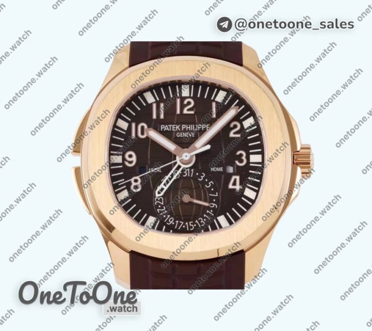 Реплика часов Patek Philippe Aquanaut 5164R Rose gold Top-tier Копия один в один Brown Dial Rubber Strap