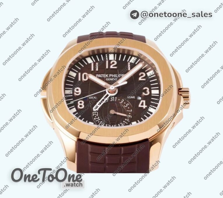 Реплика часов Patek Philippe Aquanaut 5164R Rose gold Top-tier Копия один в один Brown Dial Rubber Strap