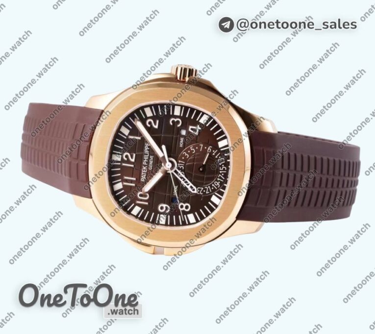 Реплика часов Patek Philippe Aquanaut 5164R Rose gold Top-tier Копия один в один Brown Dial Rubber Strap