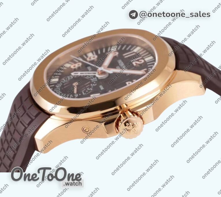 Реплика часов Patek Philippe Aquanaut 5164R Rose gold Top-tier Копия один в один Brown Dial Rubber Strap