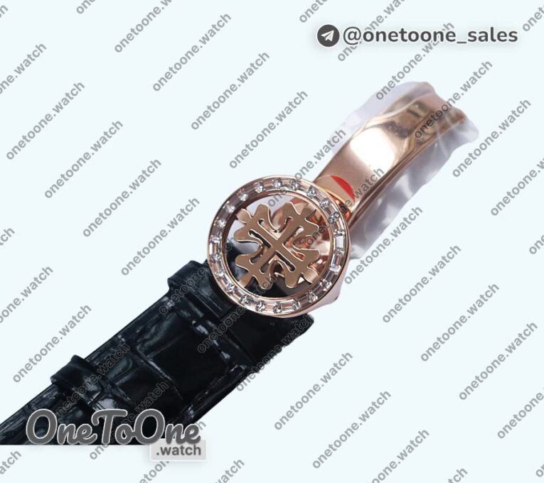 Реплика часов Patek Philippe Grand Complications 6102R Moon Rose gold Black Dial Black Leather Strap TWF