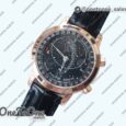 Реплика часов Patek Philippe Grand Complications 6102R Moon Rose gold Black Dial Black Leather Strap TWF