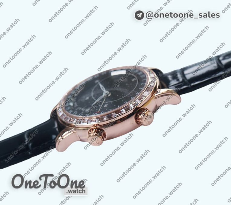 Реплика часов Patek Philippe Grand Complications 6102R Moon Rose gold Black Dial Black Leather Strap TWF