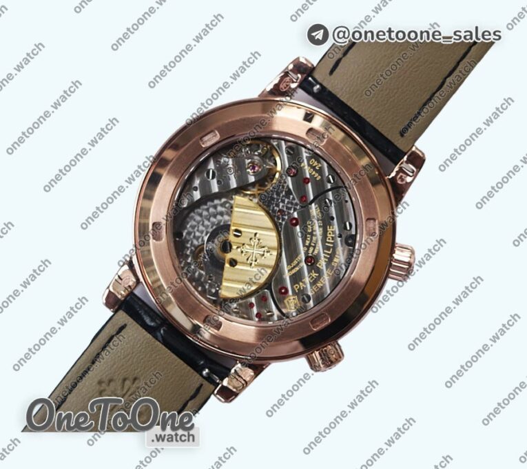 Реплика часов Patek Philippe Grand Complications 6102R Moon Rose gold Black Dial Black Leather Strap TWF