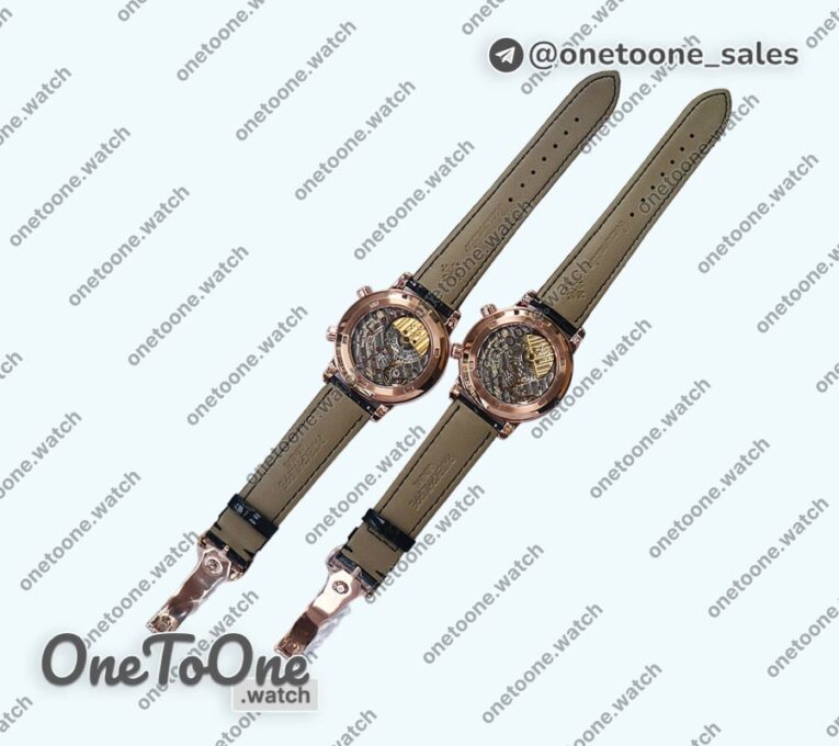 Реплика часов Patek Philippe Grand Complications 6102R Moon Rose gold Black Dial Black Leather Strap TWF