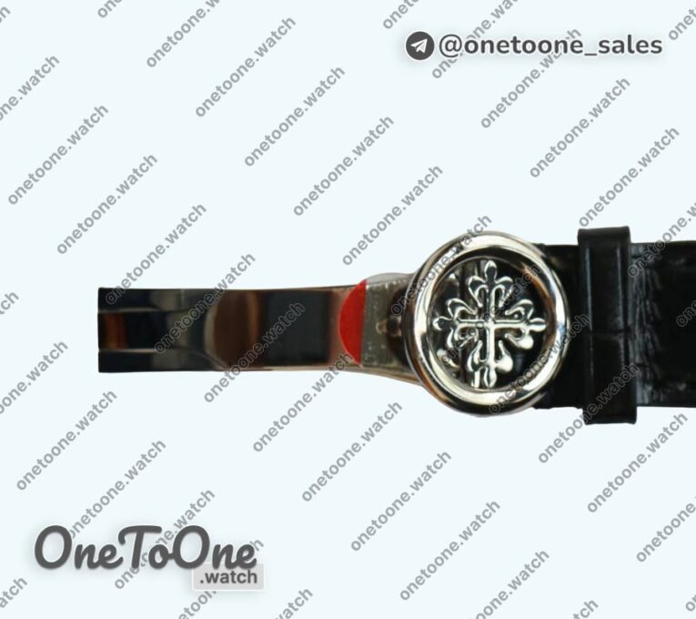 Реплика часов Patek Philippe Complications 5396G Blue Dial Crystal Markers on Black Leather Strap KMF