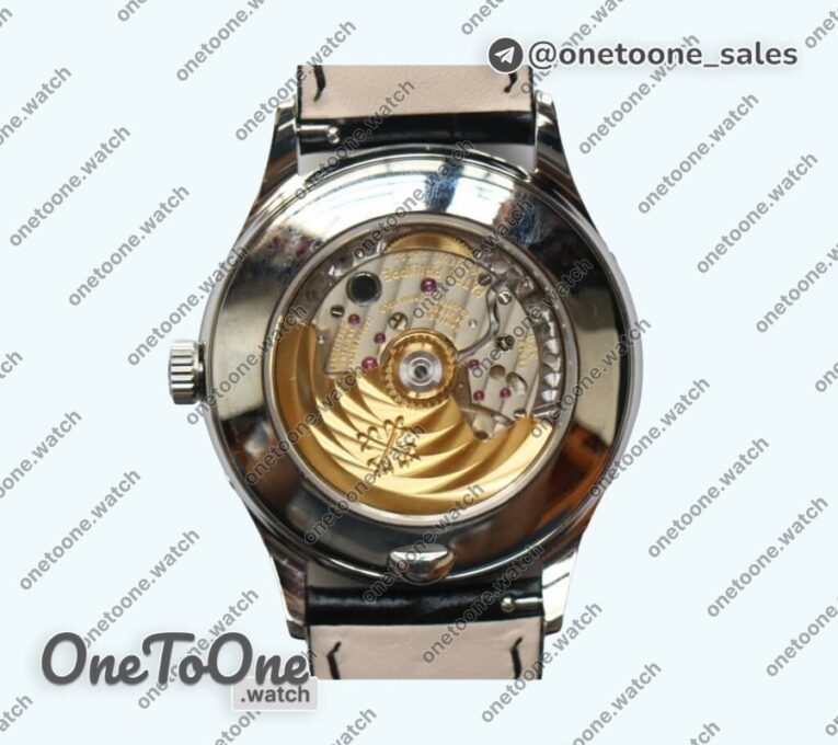 Реплика часов Patek Philippe Complications 5396G Blue Dial Crystal Markers on Black Leather Strap KMF