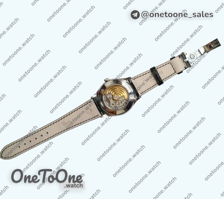 Реплика часов Patek Philippe Complications 5396G Blue Dial Crystal Markers on Black Leather Strap KMF