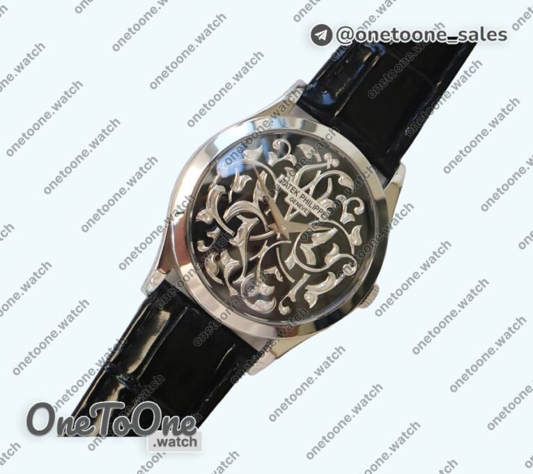 Реплика часов Patek Philippe Calatrava 5088 Stainless steel Top-tier Копия один в один Black Leather Strap (Micro Rotor) FLF