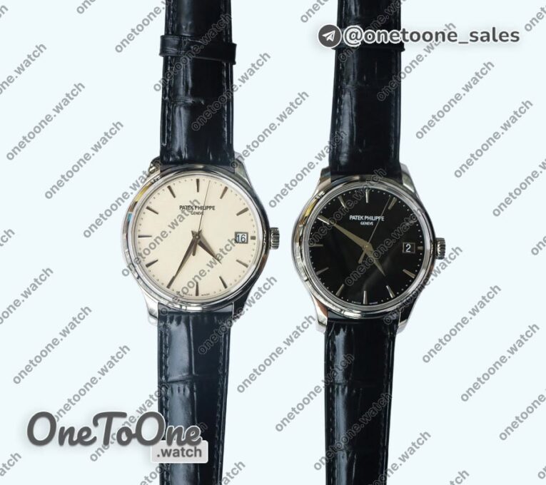 Реплика часов Patek Philippe Calatrava 5227 Stainless steel Top-tier Копия один в один Black&White Dial Black Leather Strap 324CS 3KF