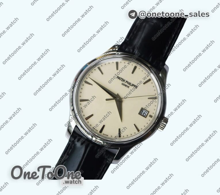Реплика часов Patek Philippe Calatrava 5227 Stainless steel Top-tier Копия один в один Black&White Dial Black Leather Strap 324CS 3KF