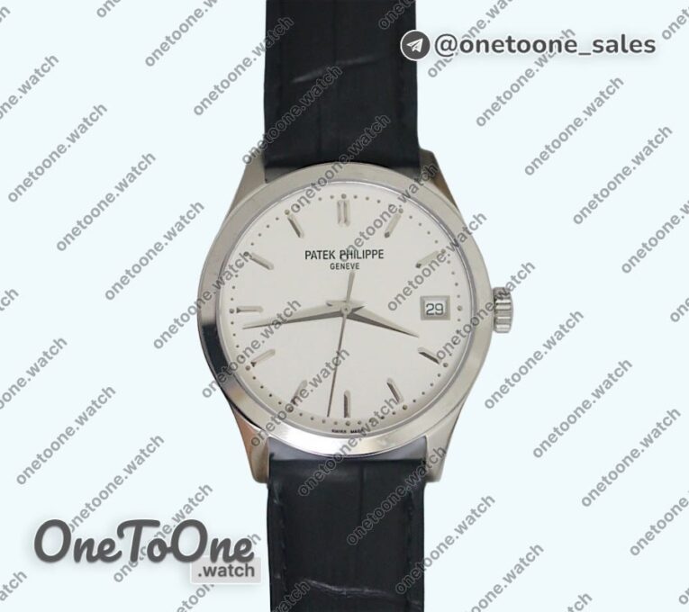 Реплика часов Patek Philippe Calatrava 5296G Stainless steel White Dial Leather Strap Miyota 9015 Mod