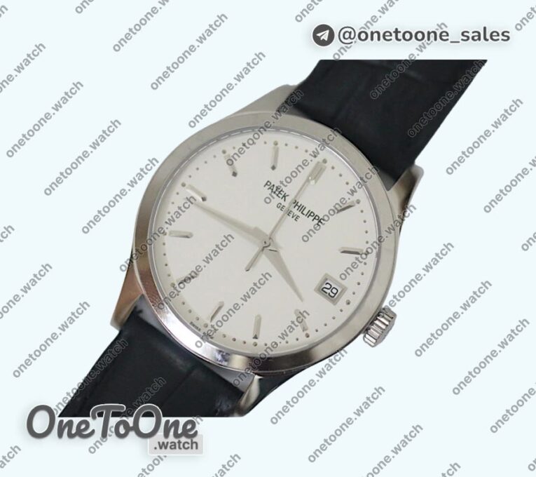 Реплика часов Patek Philippe Calatrava 5296G Stainless steel White Dial Leather Strap Miyota 9015 Mod