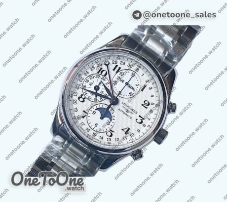 Реплика часов Longines Master Moonphase Chronograph Stainless steel Top-tier Копия один в один White Dial Bracelet