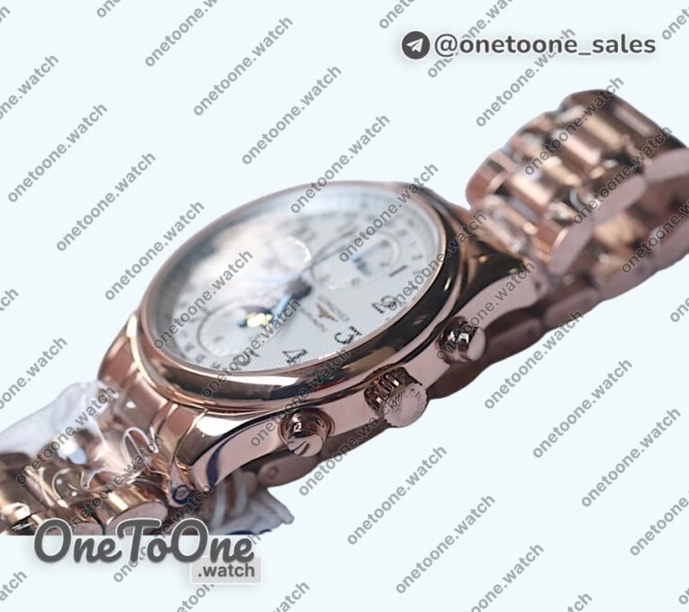 Реплика часов Longines Master Moonphase Chronograph Rose gold Top-tier Копия один в один White Dial Bracelet