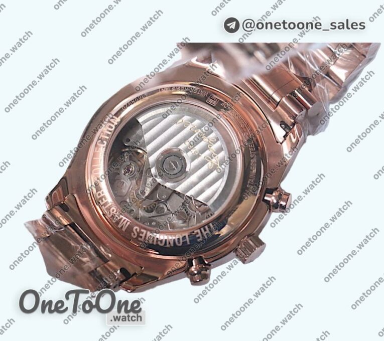 Реплика часов Longines Master Moonphase Chronograph Rose gold Top-tier Копия один в один White Dial Bracelet