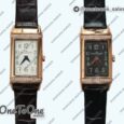 Реплика часов Jaeger-lecoultre Reverso Ladies Rose gold Diamonds Bezel White&Black Dials Leather Strap Japan Quartz