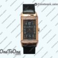 Реплика часов Jaeger-lecoultre Reverso Ladies Rose gold Diamonds Bezel White&Black Dials Leather Strap Japan Quartz