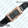 Реплика часов Jaeger-lecoultre Reverso Ladies Rose gold Diamonds Bezel White&Black Dials Leather Strap Japan Quartz