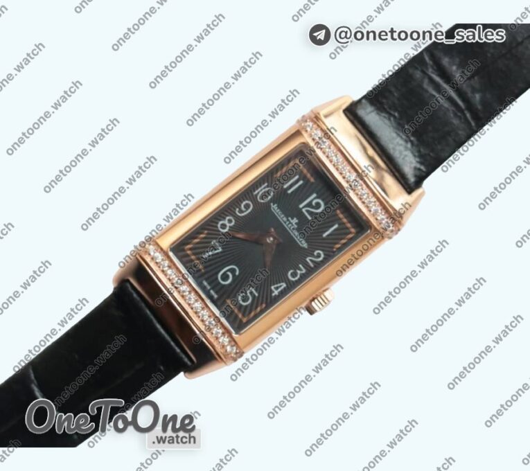 Реплика часов Jaeger-lecoultre Reverso Ladies Rose gold Diamonds Bezel White&Black Dials Leather Strap Japan Quartz