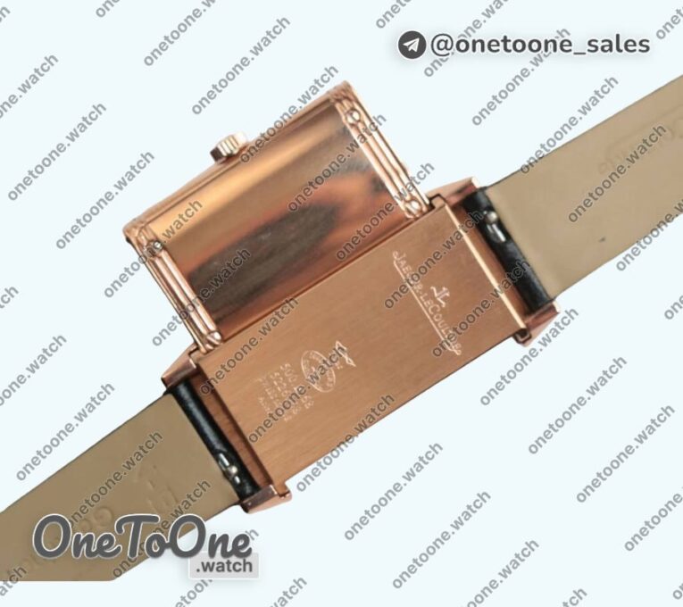 Реплика часов Jaeger-lecoultre Reverso Ladies Rose gold Diamonds Bezel White&Black Dials Leather Strap Japan Quartz