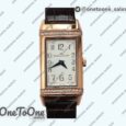 Реплика часов Jaeger-lecoultre Reverso Ladies Rose gold Diamonds Bezel White&Black Dials Leather Strap Japan Quartz