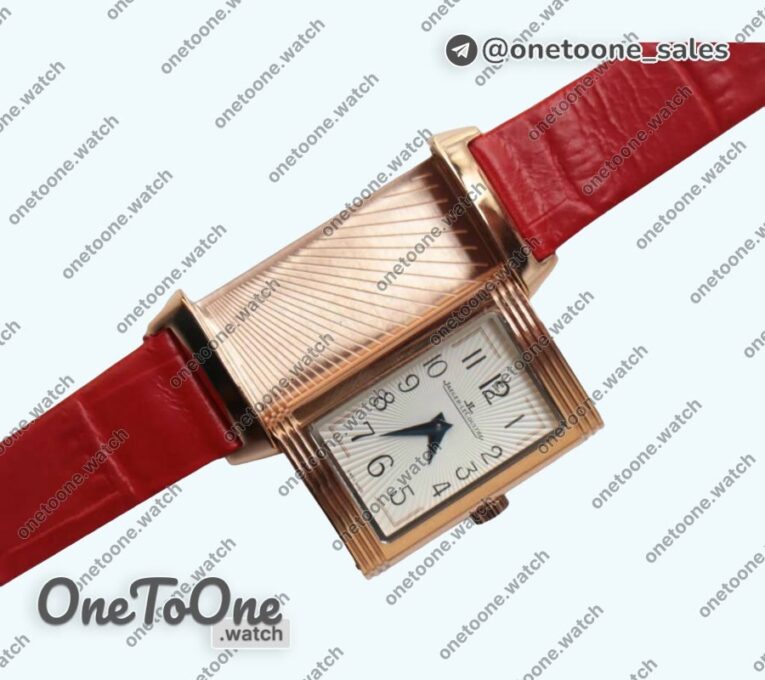 Реплика часов Jaeger-lecoultre Reverso Ladies Rose gold Red&White&Blue Dials Leather Strap Japan Quartz