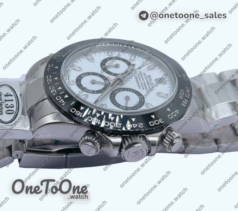 Реплика часов Rolex Daytona 116500 Ceramic Bezel Top-tier Копия один в один 904L Stainless steel Case and Bracelet White Dial