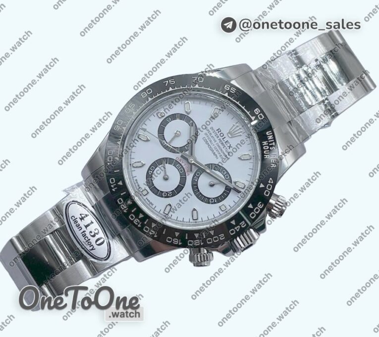 Реплика часов Rolex Daytona 116500 Ceramic Bezel Top-tier Копия один в один 904L Stainless steel Case and Bracelet White Dial