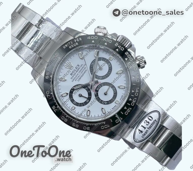 Реплика часов Rolex Daytona 116500 Ceramic Bezel Top-tier Копия один в один 904L Stainless steel Case and Bracelet White Dial