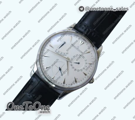 Реплика часов Jaeger-lecoultre Master Ultra Thin Réserve de Marche Stainless steel Top-tier Копия один в один White Dial on Black Leather Strap V3