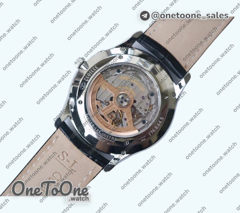 Реплика часов Jaeger-lecoultre Master Ultra Thin Réserve de Marche Stainless steel Top-tier Копия один в один White Dial on Black Leather Strap V3