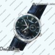 Реплика часов Jaeger-lecoultre Master Geographic Real PR Stainless steel Top-tier Копия один в один Black Dial on Black Leather Strap