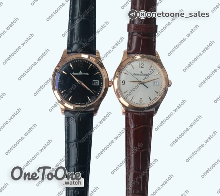 Реплика часов Jaeger-lecoultre Master Control Date 1542520 Rose gold Top-tier Копия один в один Black&White Dial Leather Strap