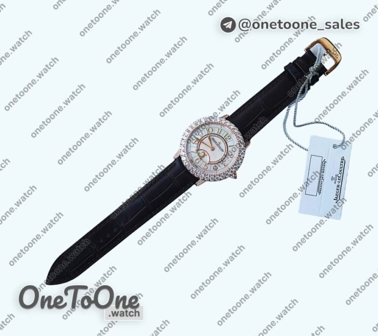 Реплика часов Jaeger-lecoultre Rendez-Vous Night & Day Rose gold Top-tier Копия один в один MOP Dial Diamonds Bezel Leather Strap