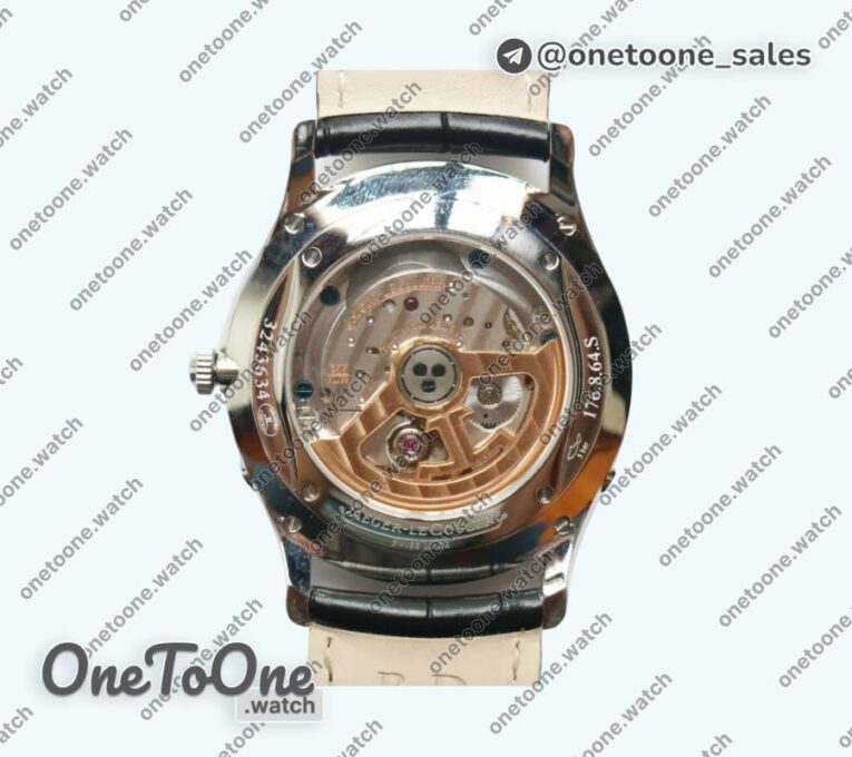 Реплика часов Jaeger-lecoultre Master Ultra Thin Moon 1368420 Stainless steel Top-tier Копия один в один White Dial on Black Leather Strap