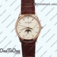Реплика часов Jaeger-lecoultre Master Ultra Thin Moon 1362520 Rose gold Top-tier Копия один в один White Dial on Brown Leather Strap