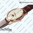 Реплика часов Jaeger-lecoultre Master Ultra Thin Moon 1362520 Rose gold Top-tier Копия один в один White Dial on Brown Leather Strap