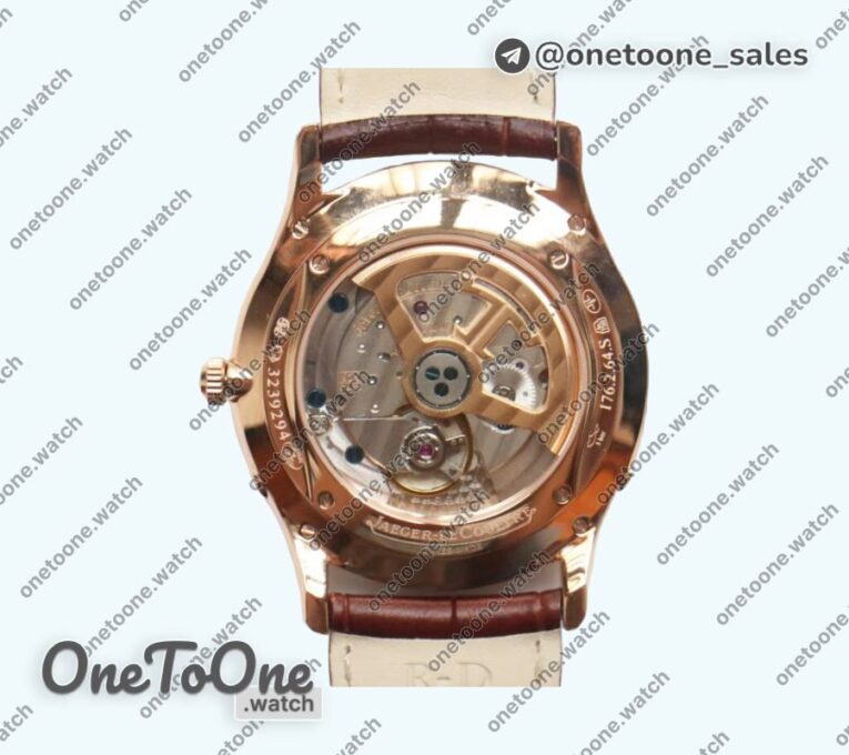 Реплика часов Jaeger-lecoultre Master Ultra Thin Moon 1362520 Rose gold Top-tier Копия один в один White Dial on Brown Leather Strap