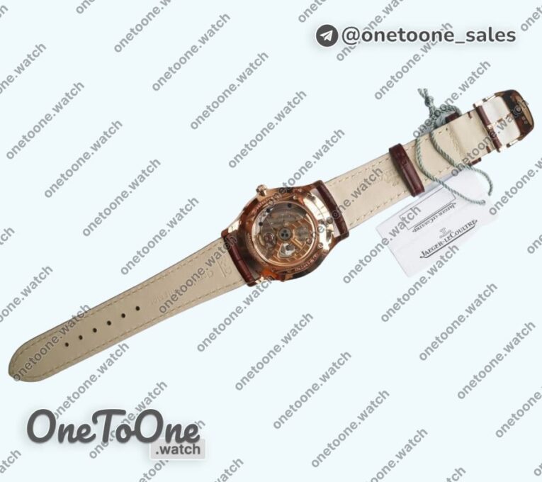 Реплика часов Jaeger-lecoultre Master Ultra Thin Moon 1362520 Rose gold Top-tier Копия один в один White Dial on Brown Leather Strap