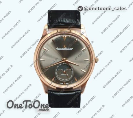 Реплика часов Jaeger-lecoultre Master Ultra Thin Moon 1362520 Rose gold Top-tier Копия один в один Grey Dial Black Leather Strap