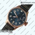 Реплика часов Iwc Big Pilot Real PR IW500909 "Le Petit Prince" Rose gold Blue Dial Top-tier Копия один в один on Brown Leather Strap