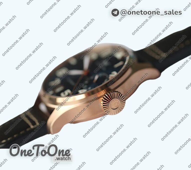 Реплика часов Iwc Big Pilot Real PR IW500909 "Le Petit Prince" Rose gold Blue Dial Top-tier Копия один в один on Brown Leather Strap