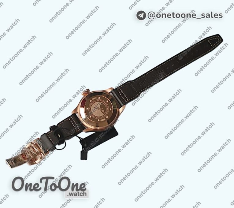 Реплика часов Iwc Big Pilot Real PR IW500909 "Le Petit Prince" Rose gold Blue Dial Top-tier Копия один в один on Brown Leather Strap