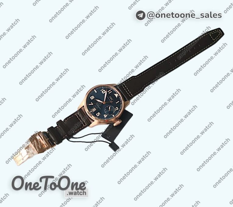 Реплика часов Iwc Big Pilot Real PR IW500909 "Le Petit Prince" Rose gold Blue Dial Top-tier Копия один в один on Brown Leather Strap