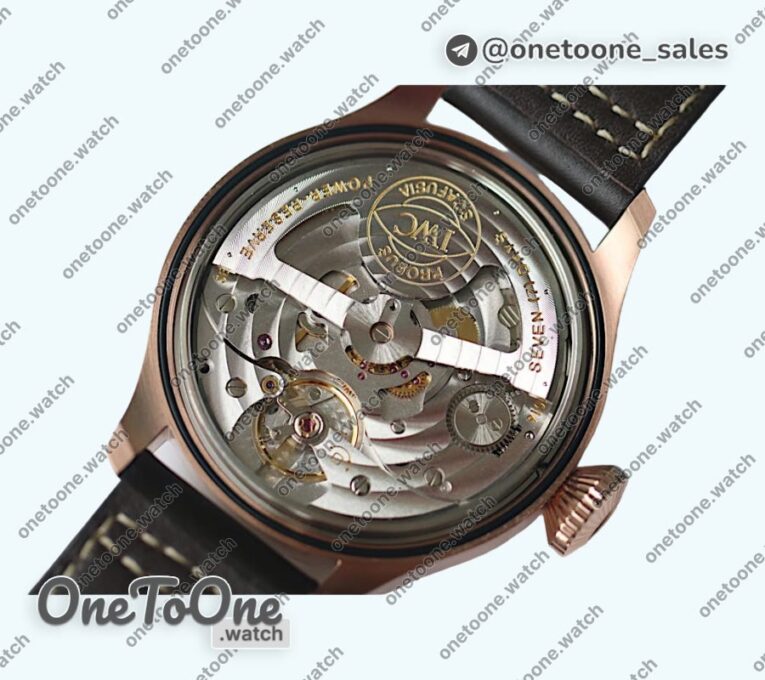 Реплика часов Iwc Big Pilot Real PR IW500909 "Le Petit Prince" Rose gold Blue Dial Top-tier Копия один в один on Brown Leather Strap